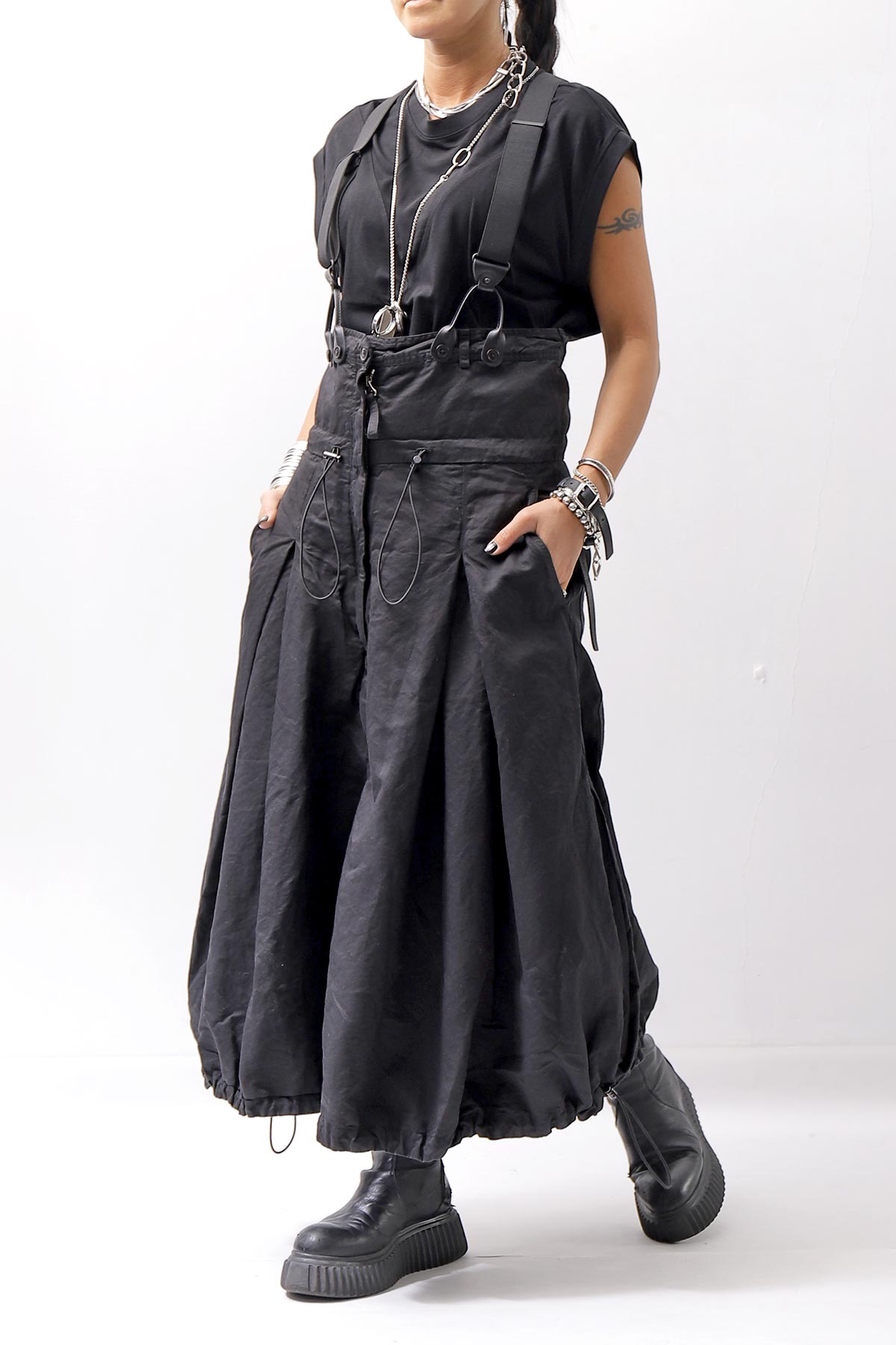 【RUNDHOLZ】 MULTIWAY LINEN COTTON SUSPENDER SKIRT PANTS 209 5311/03_BLACK