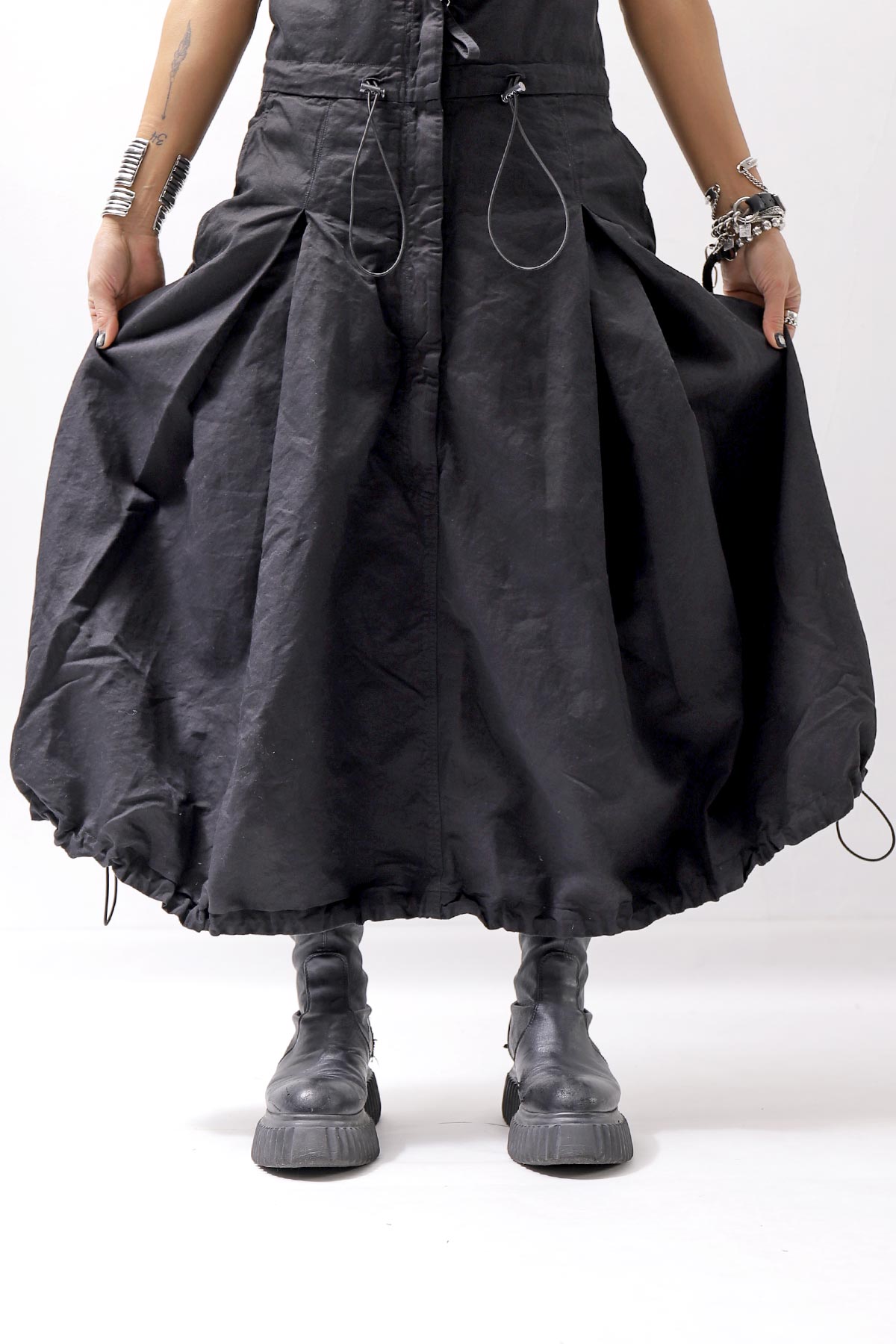 【RUNDHOLZ】 MULTIWAY LINEN COTTON SUSPENDER SKIRT PANTS 209 5311/03_BLACK