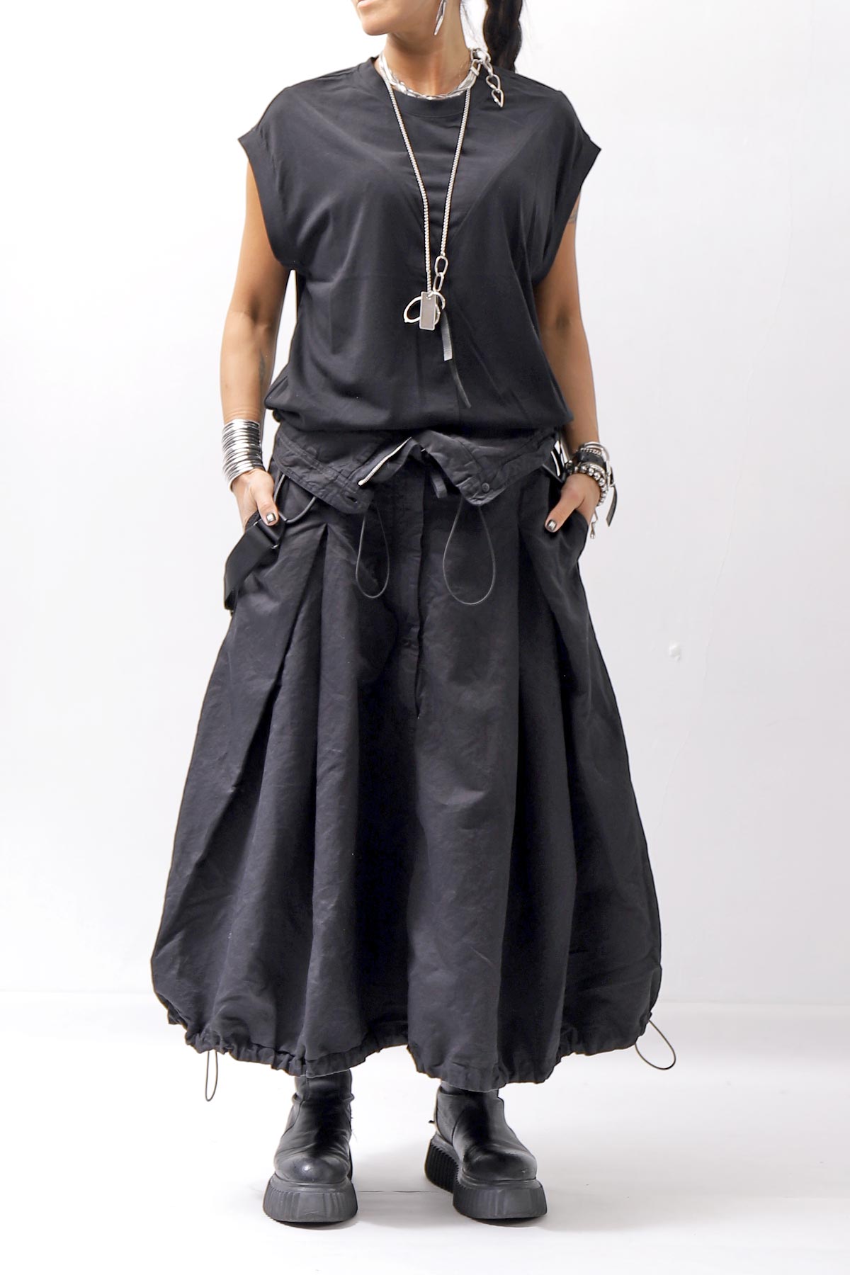 【RUNDHOLZ】 MULTIWAY LINEN COTTON SUSPENDER SKIRT PANTS 209 5311/03_BLACK