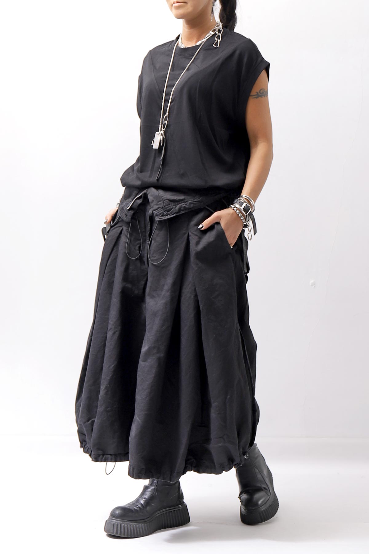 【RUNDHOLZ】 MULTIWAY LINEN COTTON SUSPENDER SKIRT PANTS 209 5311/03_BLACK