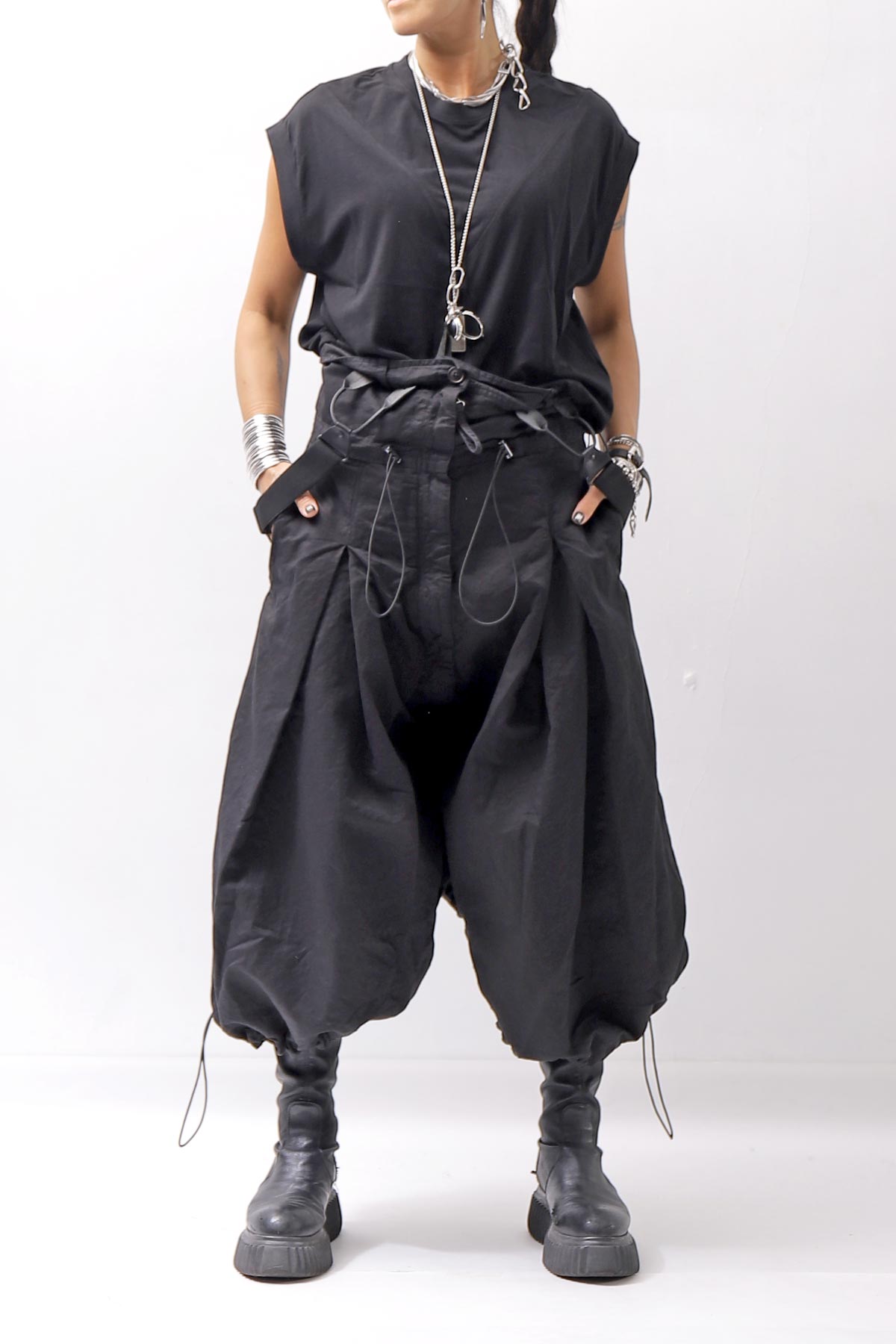 【RUNDHOLZ】 MULTIWAY LINEN COTTON SUSPENDER SKIRT PANTS 209 5311/03_BLACK