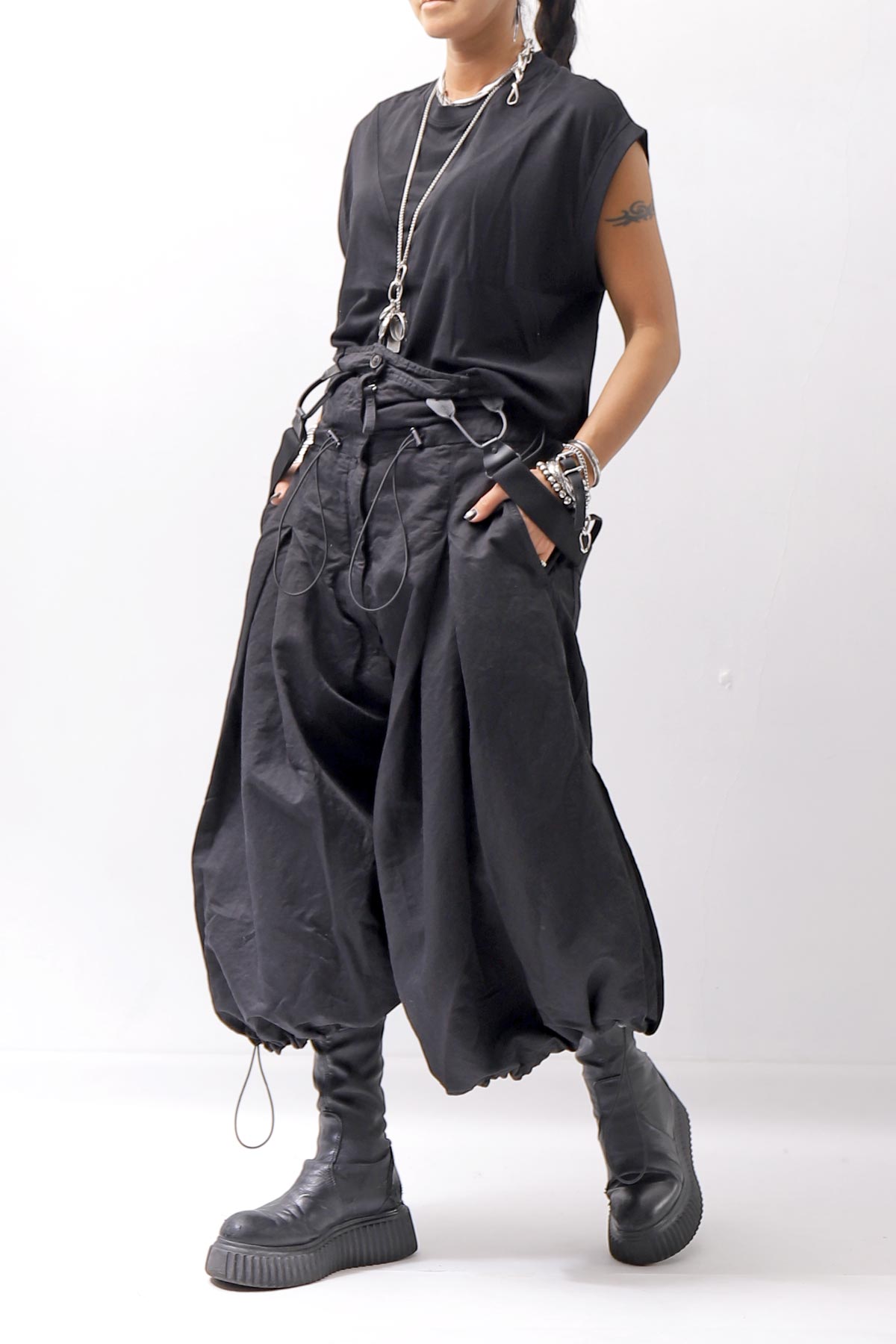 【RUNDHOLZ】 MULTIWAY LINEN COTTON SUSPENDER SKIRT PANTS 209 5311/03_BLACK
