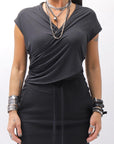 【thom/krom】 FRONT CROSS MODAL & SILK STRETCH TOP WTS606_BLACK