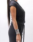 【thom/krom】 FRONT CROSS MODAL & SILK STRETCH TOP WTS606_BLACK