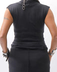 【thom/krom】 FRONT CROSS MODAL & SILK STRETCH TOP WTS606_BLACK