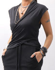 【thom/krom】 FRONT CROSS MODAL & SILK STRETCH TOP WTS606_BLACK