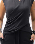【thom/krom】 FRONT CROSS MODAL & SILK STRETCH TOP WTS606_BLACK