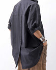【studio b3】 OVERSIZED BACK BUTTON SHIRT TOP NB2070_BLACK