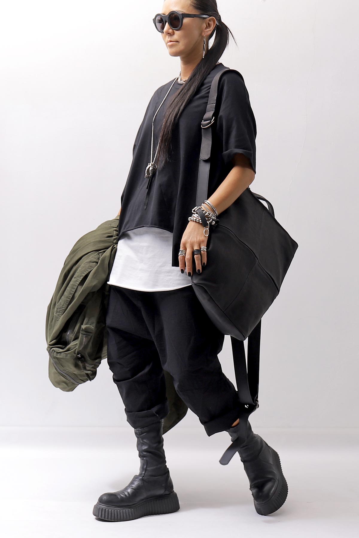 【MIRANDA KALOUDIS】 UNISEX 2WAY WAXED COWHIDE REGULAR BAG_BLACK