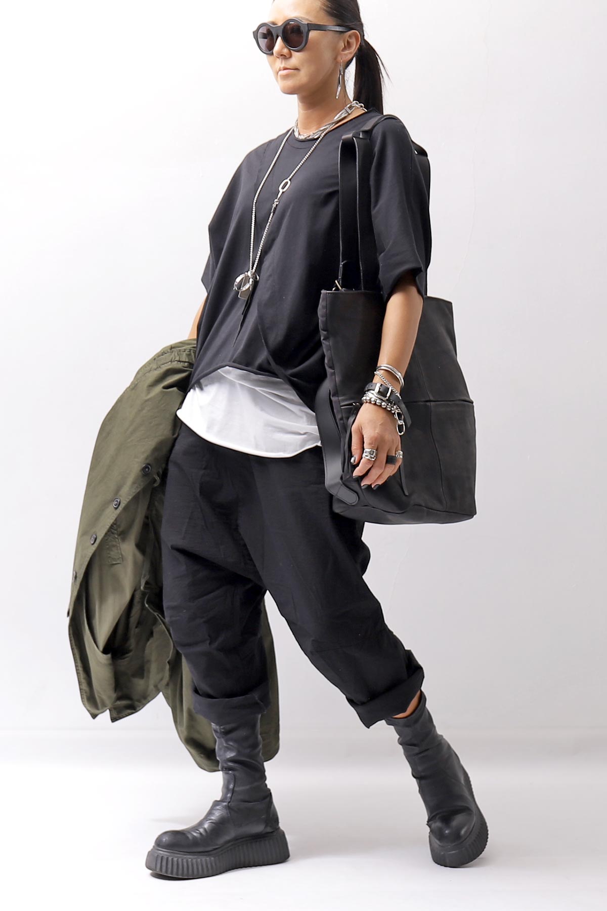 【MIRANDA KALOUDIS】 UNISEX 2WAY WAXED COWHIDE REGULAR BAG_BLACK