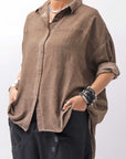 【studio b3】 OVERSIZED BACK BUTTON SHIRT TOP NB2070_COPPER OLD DYE