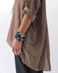 【studio b3】 OVERSIZED BACK BUTTON SHIRT TOP NB2070_COPPER OLD DYE
