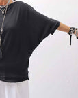 【NOSTRASANTISSIMA】 OVERSIZED VISCOSE&SILK TOP M03_BLACK