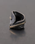 【Rusty Thought】 BLACK SILVER FEATHER & GOLD RING_RT03