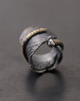 【Rusty Thought】 BLACK SILVER FEATHER & GOLD RING_RT03