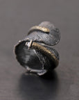 【Rusty Thought】 BLACK SILVER FEATHER & GOLD RING_RT03