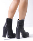 【VIC MATIE】 RIBBED NAPPA LEATHER HEEL BOOTS 5206D_BLACK