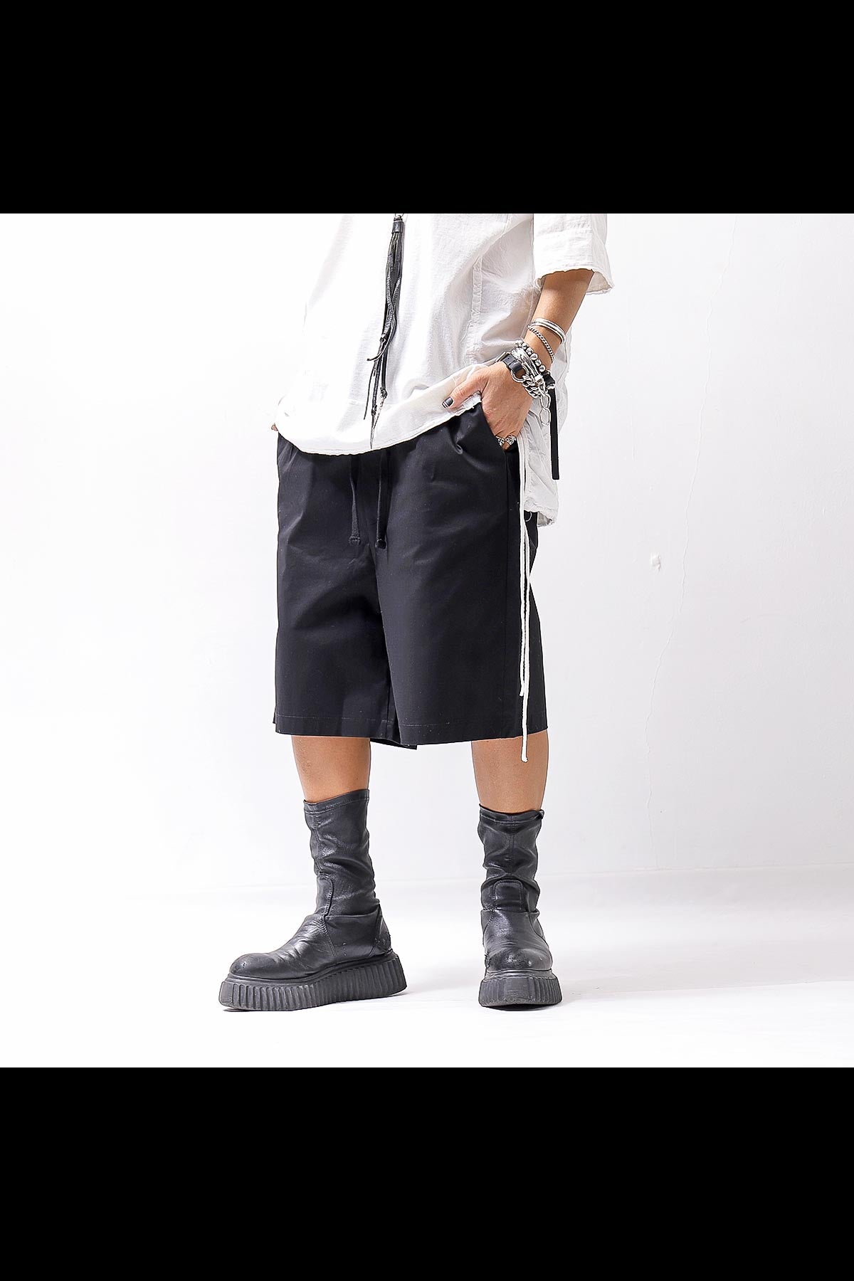 【thom/krom】 UNISEX COTTON HALF PANTS MST471_BLACK