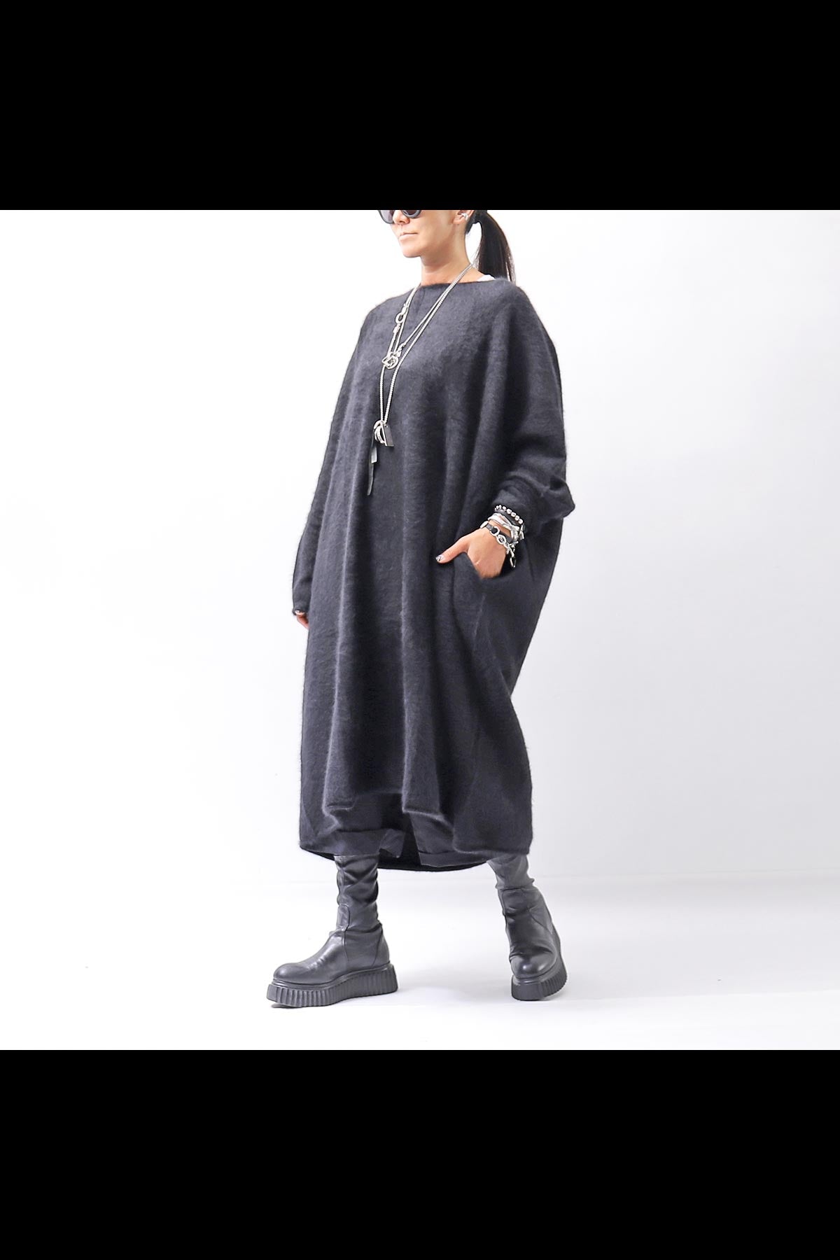 【RUNDHOLZ】 RACCOON COCOON KNIT DRESS_BLACK