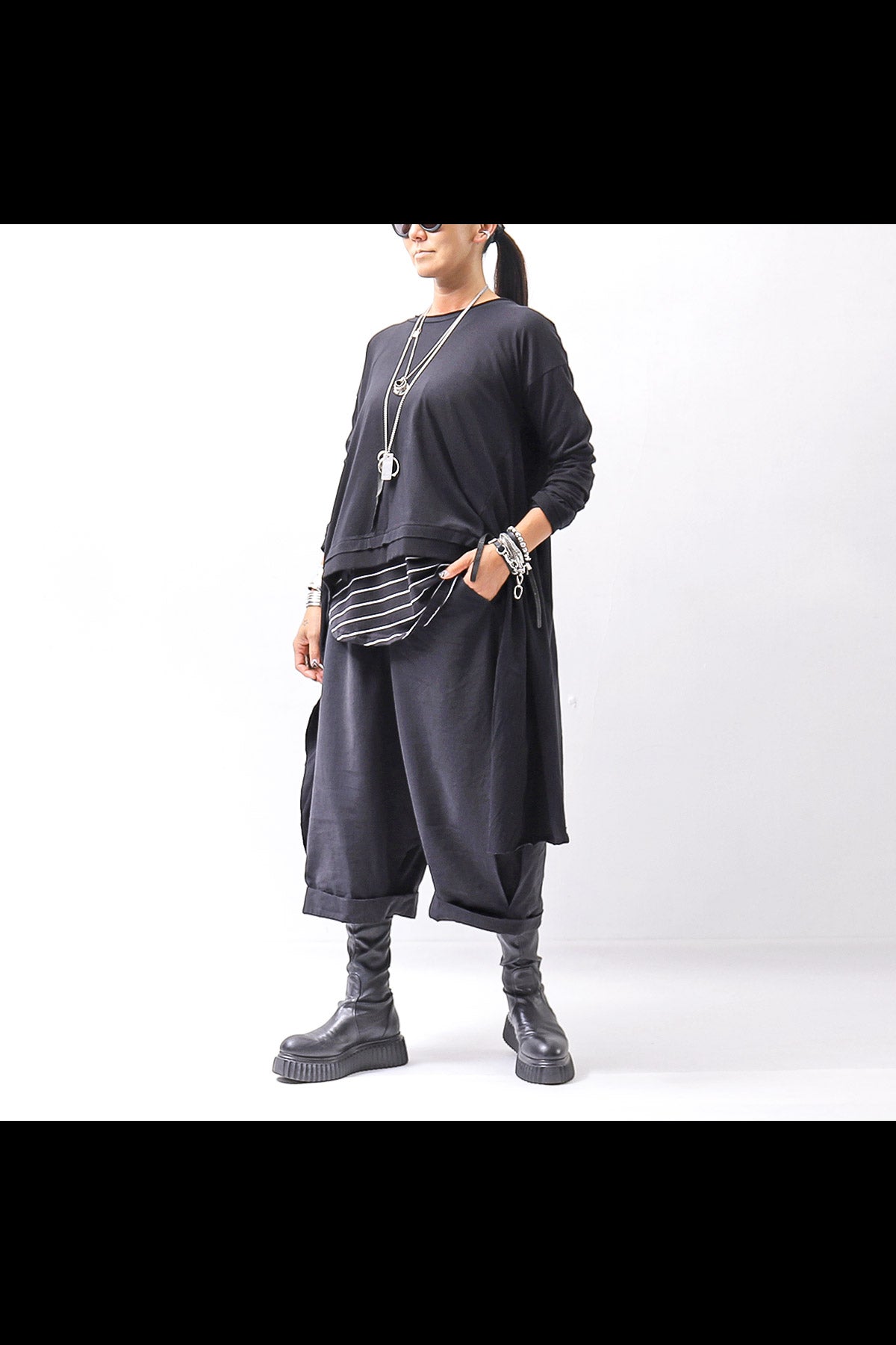 【studio b3】 ASYMMETRY COTTON LONG SLEEVE TOP RBB1982_BLACK