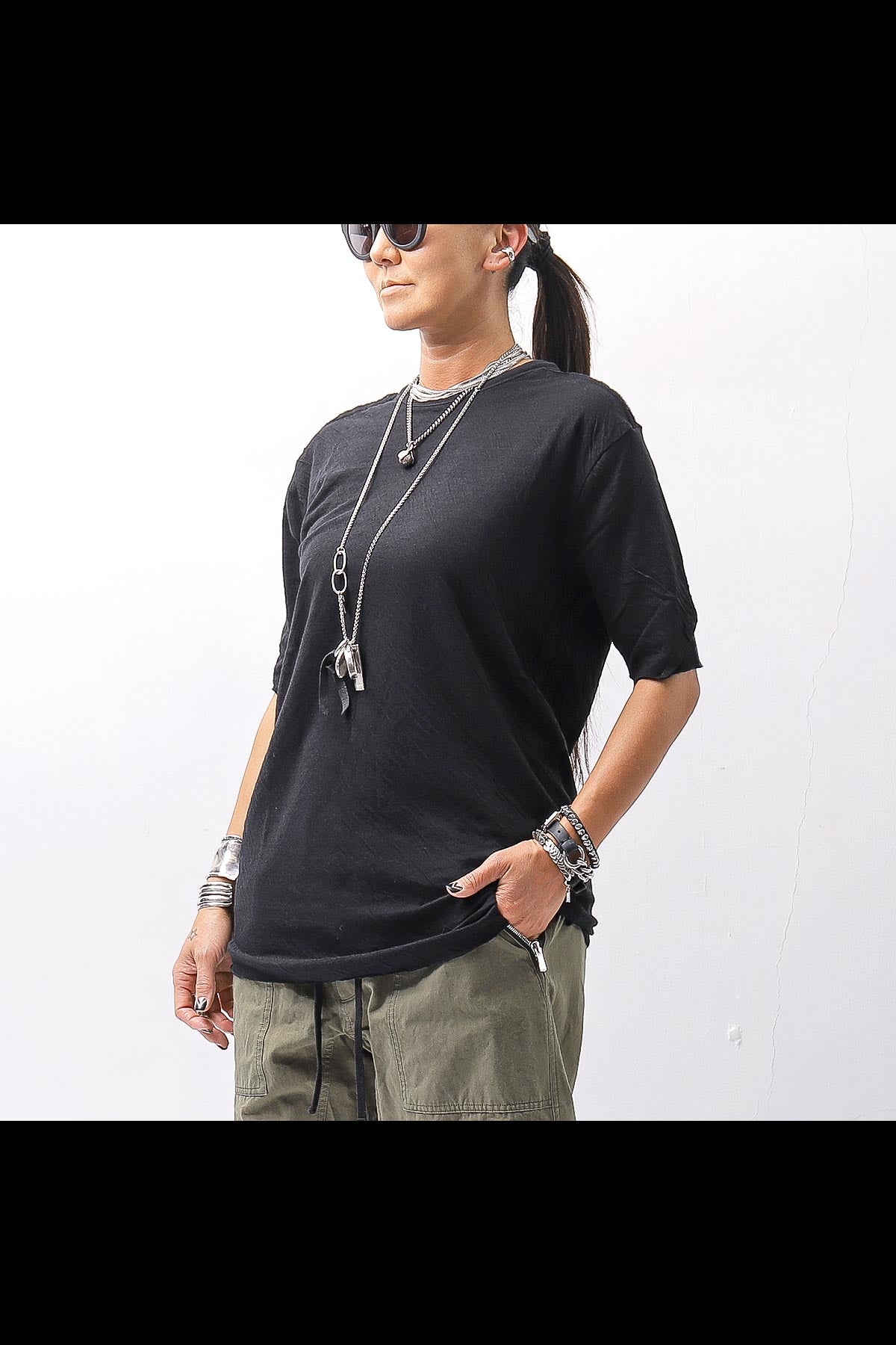 thom/krom】 UNISEX SKIN COTTO DOUBLE LAYERED HALF SLEEVE TOP 