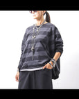 【PLÜ】 COTTON LIGHT SWEAT BALLOON SHORT TOP PL14_WIDE STRIPE