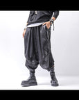 【Primordial is Primitive】 UNISEX ASYMMETRY STRETCH ECO LEATHER PANTS 722HA_BLACK