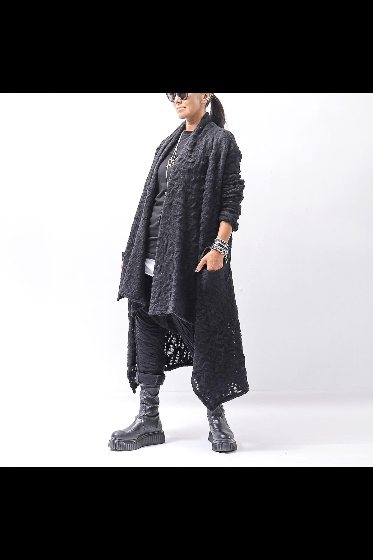 【NOSTRASANTISSIMA】 UNISEX JACQUARD LONG CARDIGAN MW159_BLACK