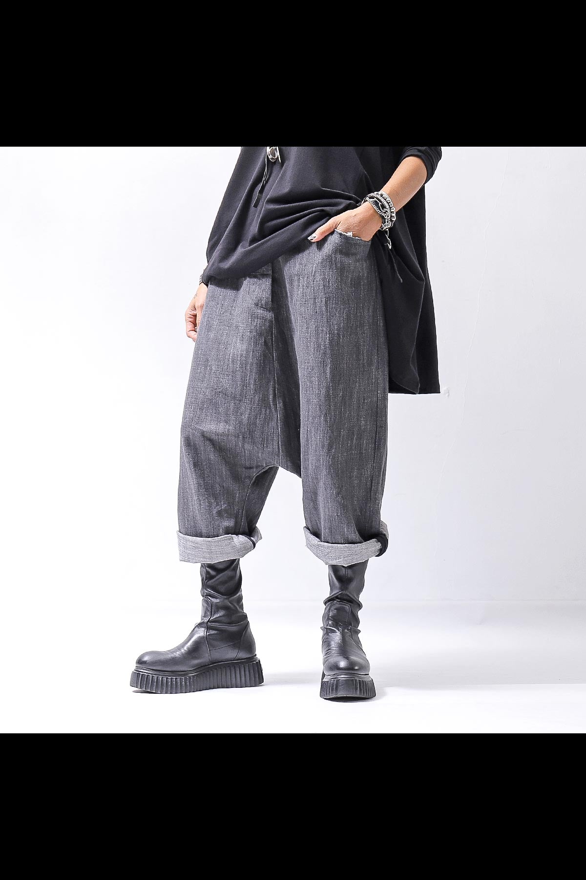 【studio b3】 UNISEX COTTON DENIM BOX SALLOUEL PANTS MPB1830_MARENGO(GREY WASH)