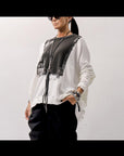 【bajra】 UNISEX BACK DRAPE& PRINTED LIGHT SWEAT TOP 159QK04_WHITE PRINTED