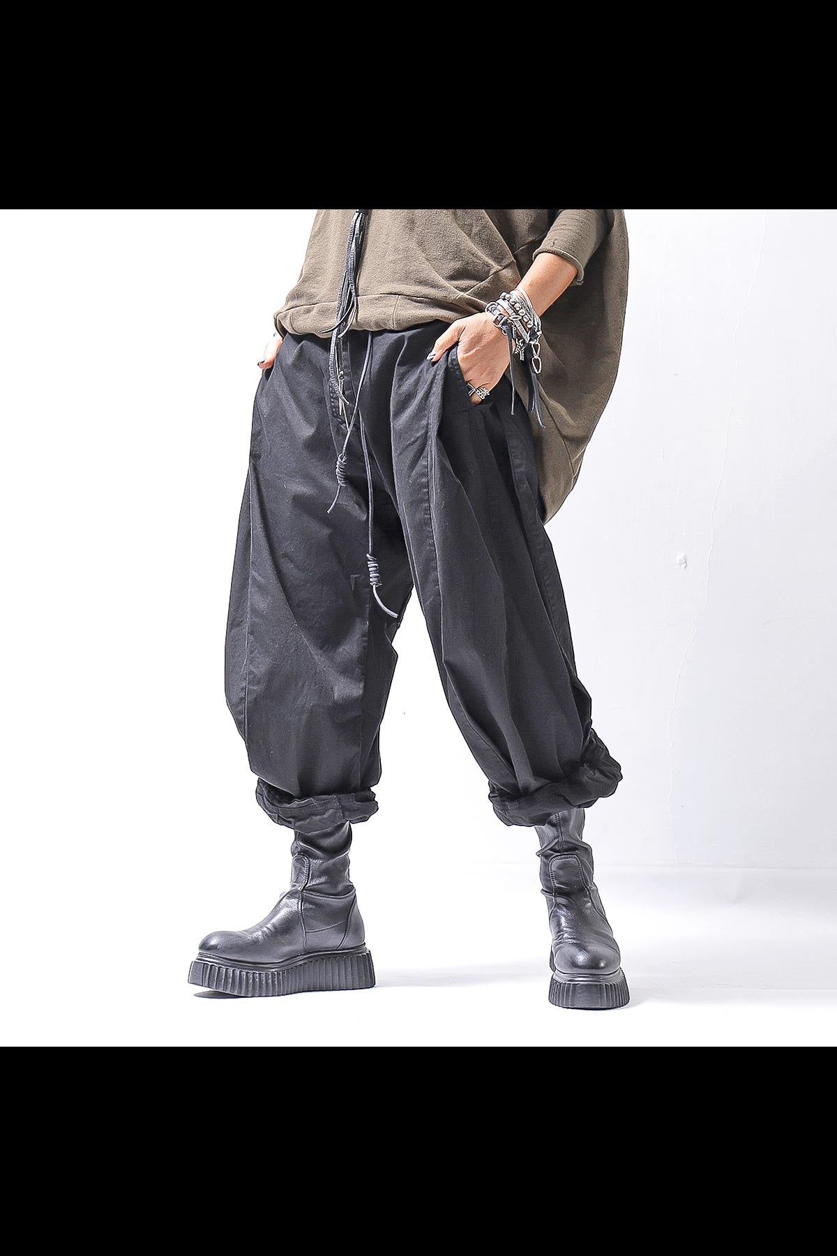 【RUNDHOLZ】 UNISEX SIDE TUCK ICONIC COTTON PANTS_BLACK