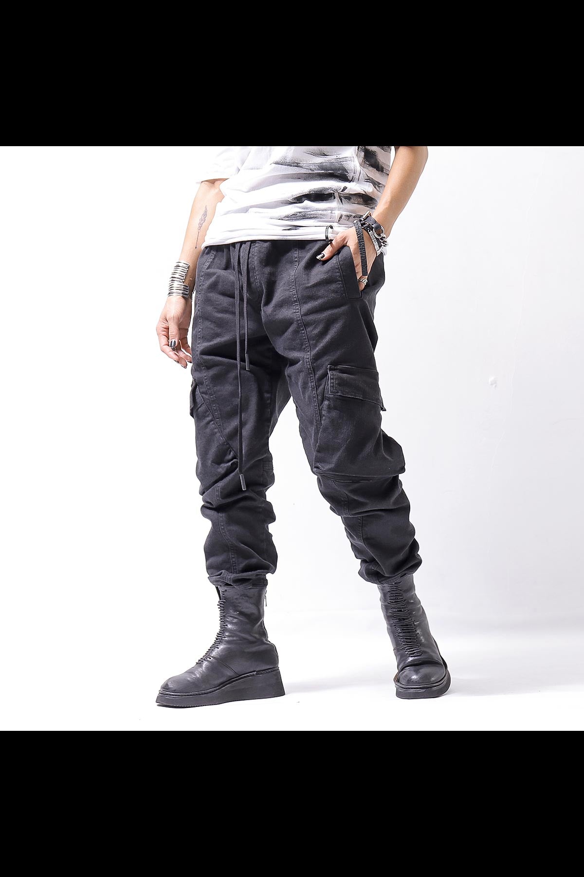 【Andrea Ya'aqov】 UNISEX DENIM CARGO PANTS DEN60_BLACK