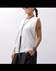 【NOSTRASANTISSIMA】 SIDE TACK SLEEVE-LESS TOP TS02_WHITE
