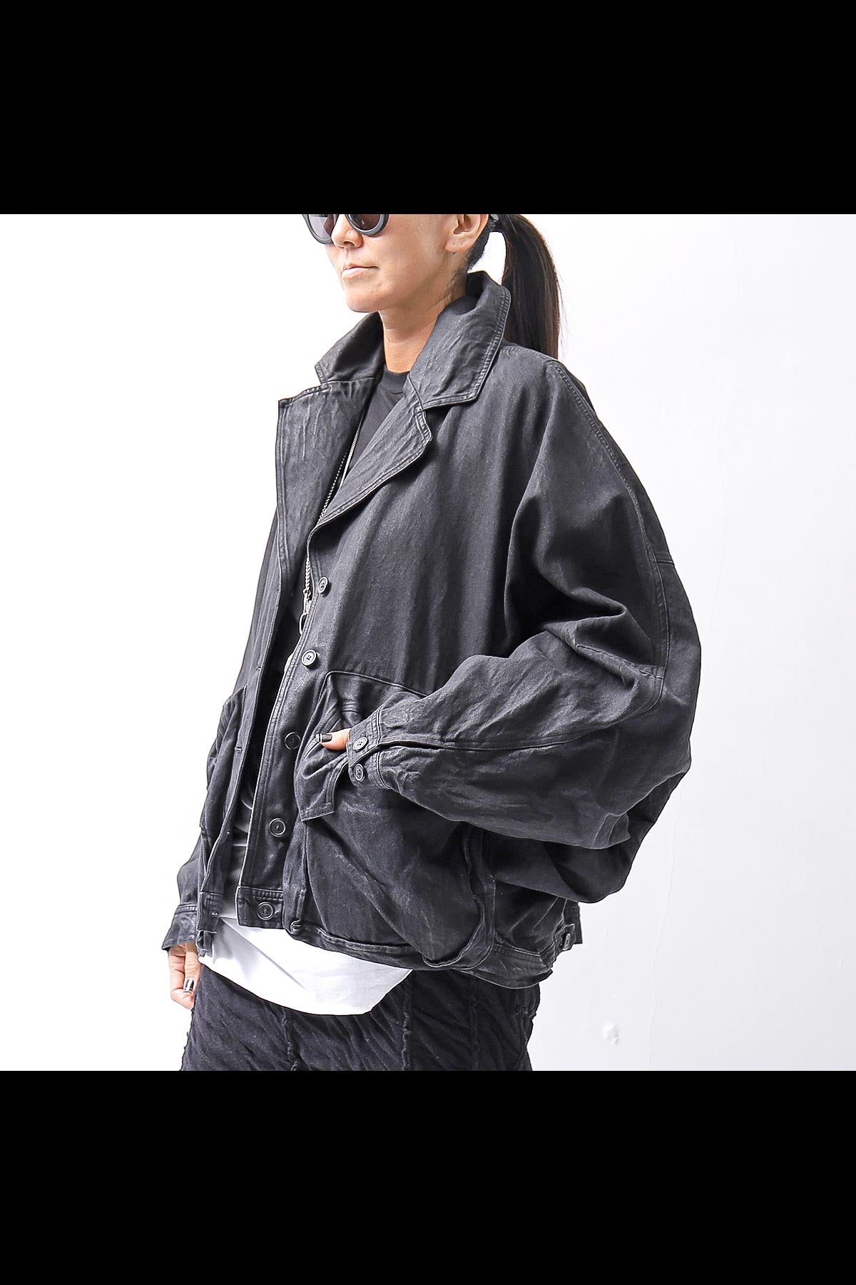 【RUNDHOLZ】 DENIM GLOSS DOLMAN SLEEVE JACKET 103_BLACK GLOSS