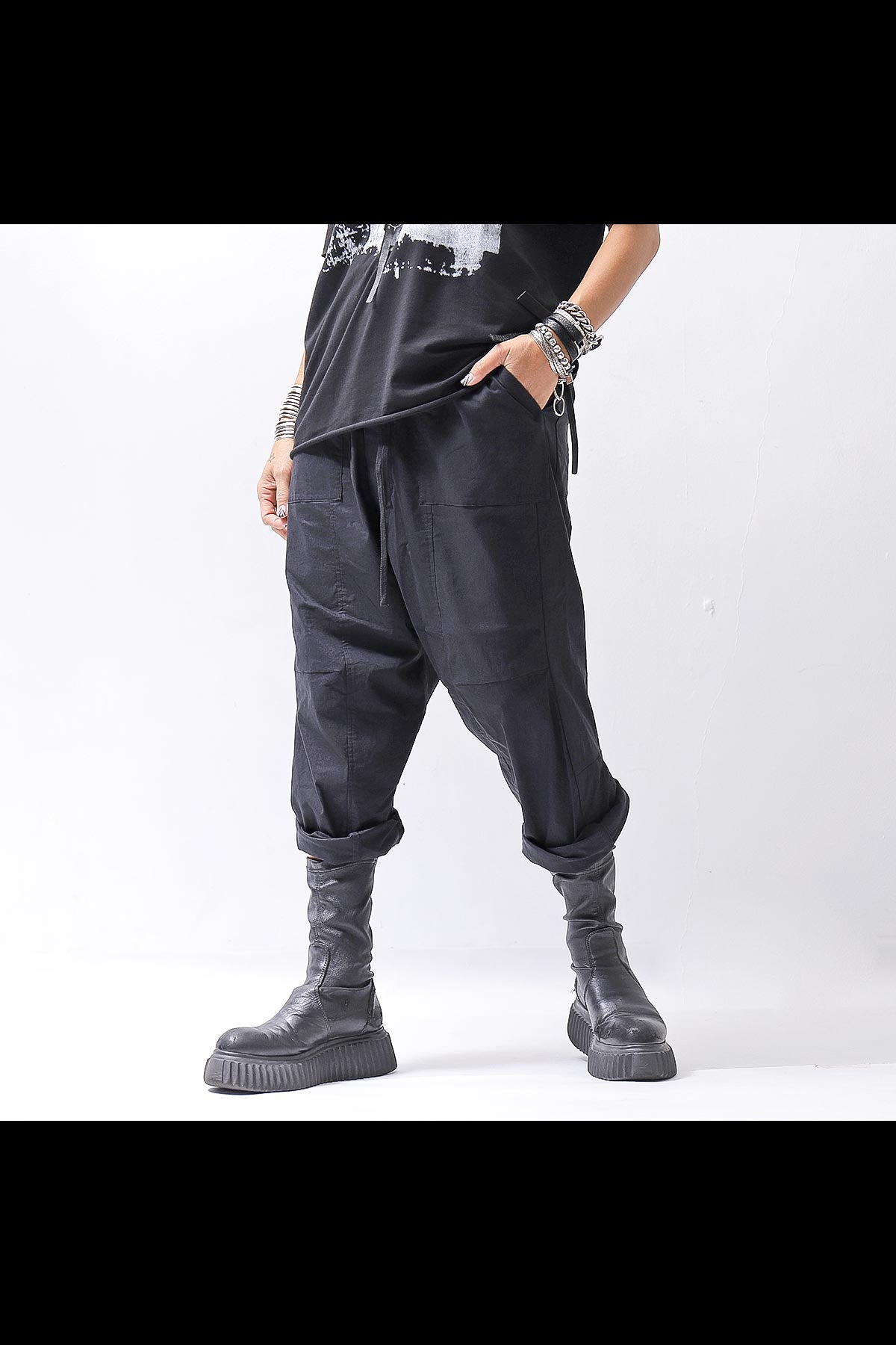 【bajra】 UNISEX SARRUEL SUPER STRETCH EASY PANTS 157qp01_BLACK