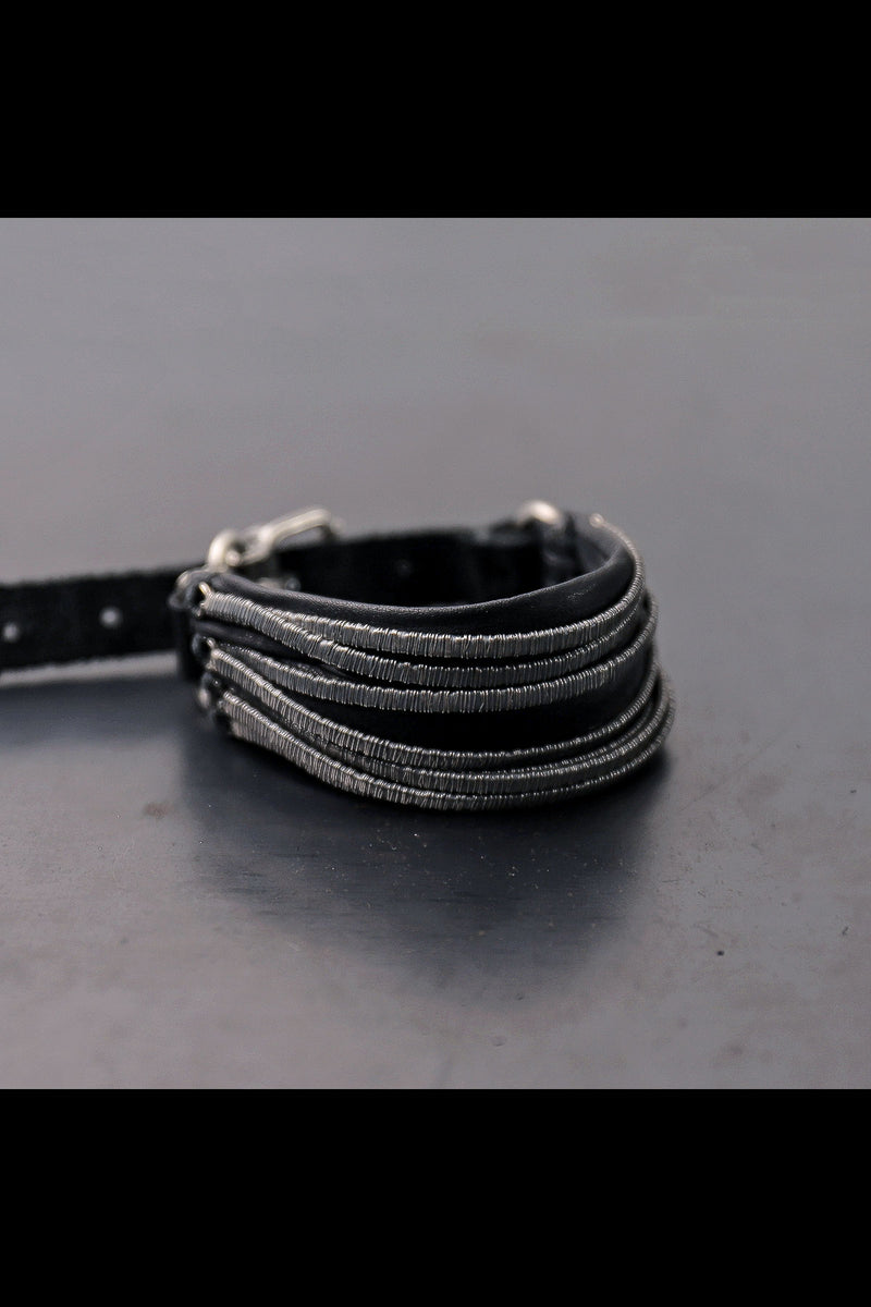 GOTI】 SILVER MICRO STAPLE MULTI-UNIT LEATHER BRACELET_BR130