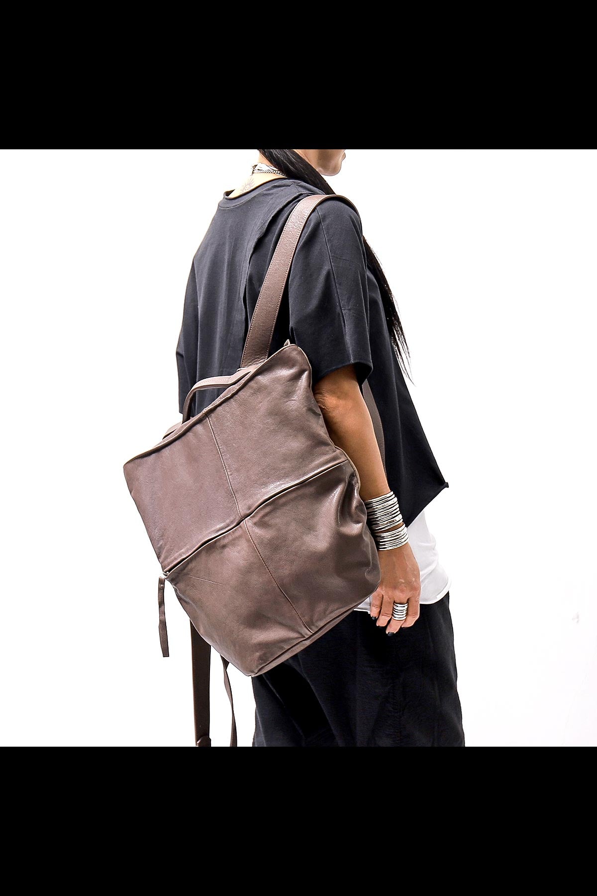 【MIRANDA KALOUDIS】 UNISEX 2WAY CALF LEATHER REGULAR BAG_FANGO