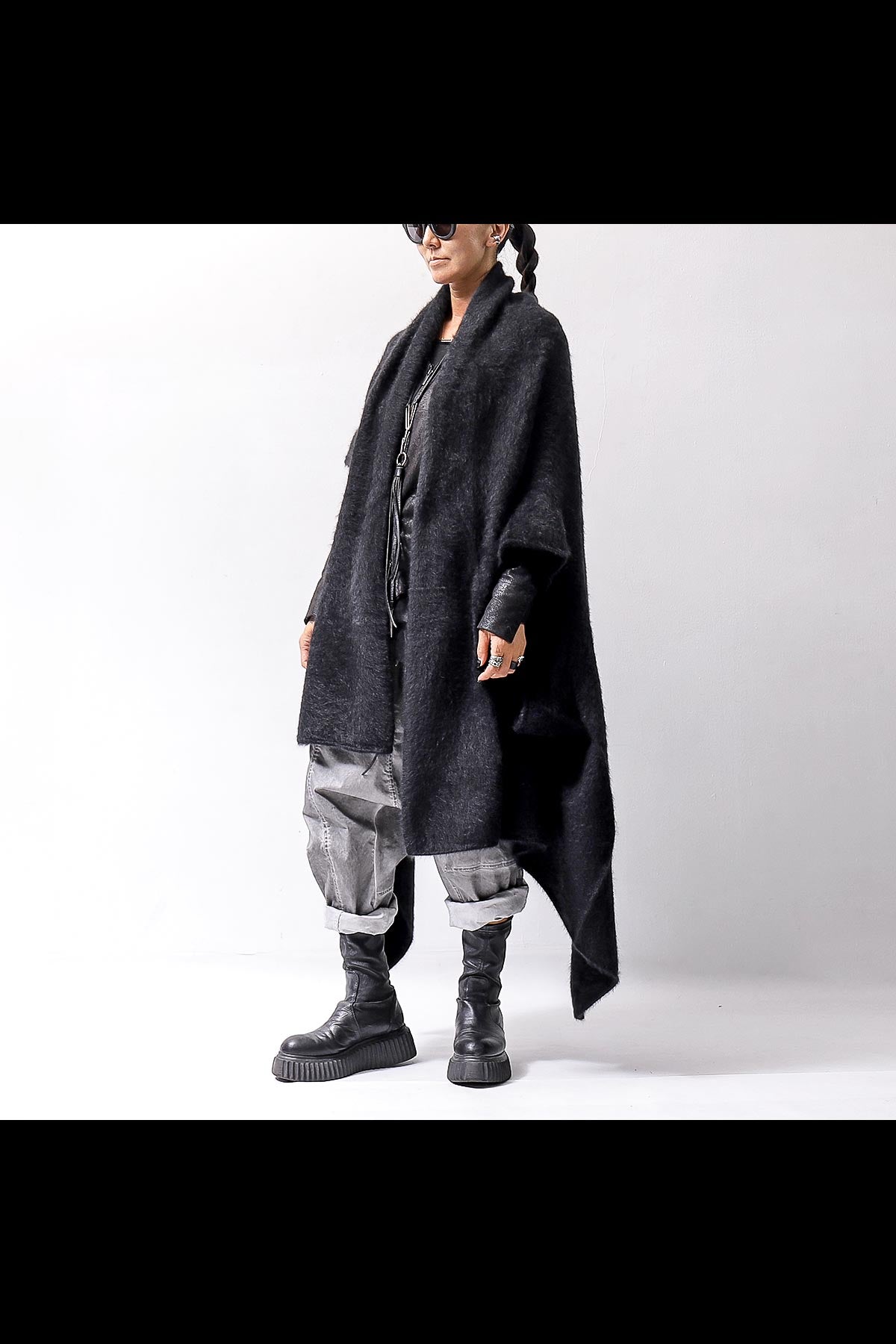 【RUNDHOLZ】 UNISEX RACCOON MULTI CARDIGAN COAT KNIT 141 7709_BLACK