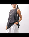 【NOSTRASANTISSIMA】 STRETCH COTTON BACK OPEN TANK TOP C150_BLACK