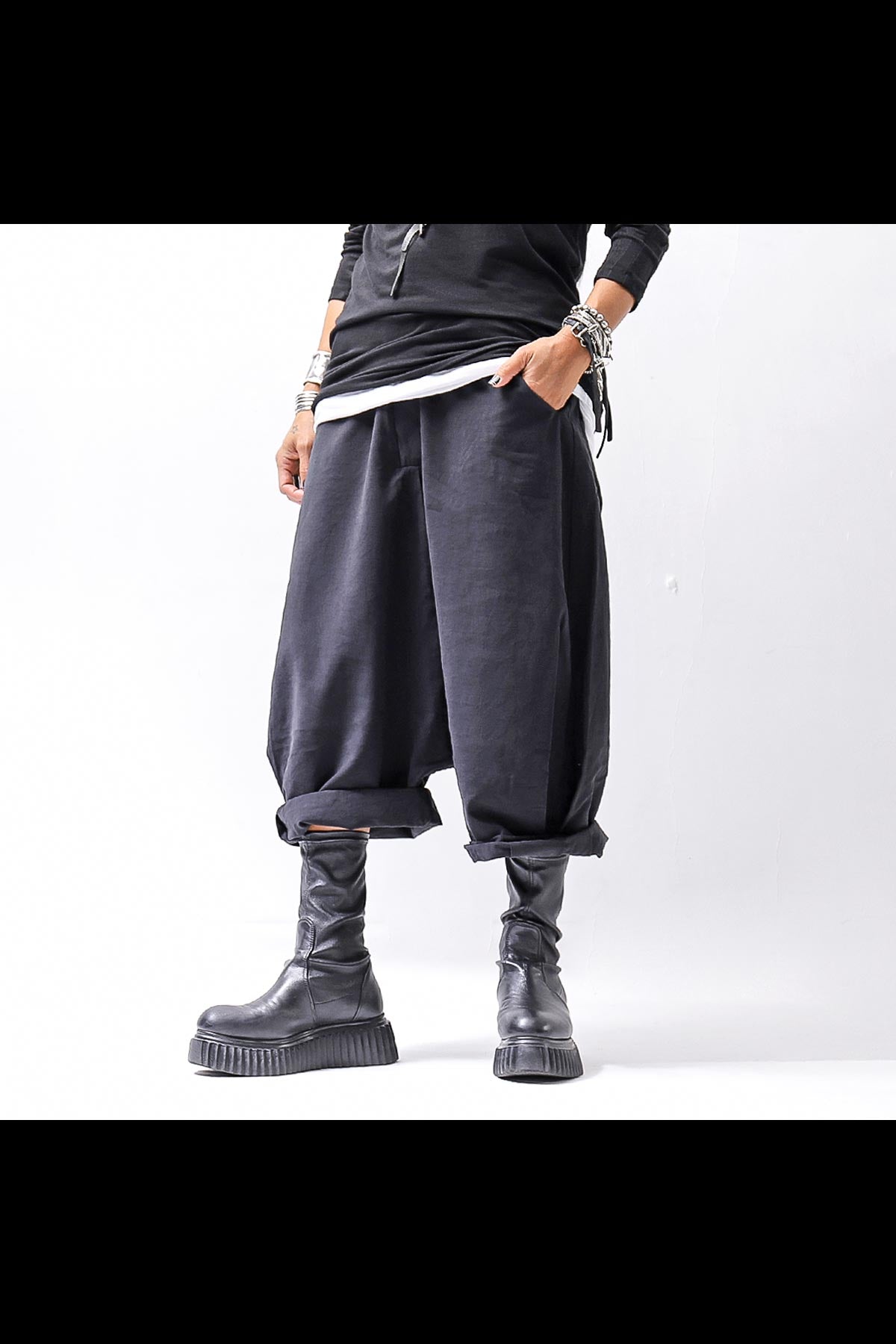 【studio b3】 UNISEX BOX SARROUEL WIDE PANTS RBB1961_BLACK