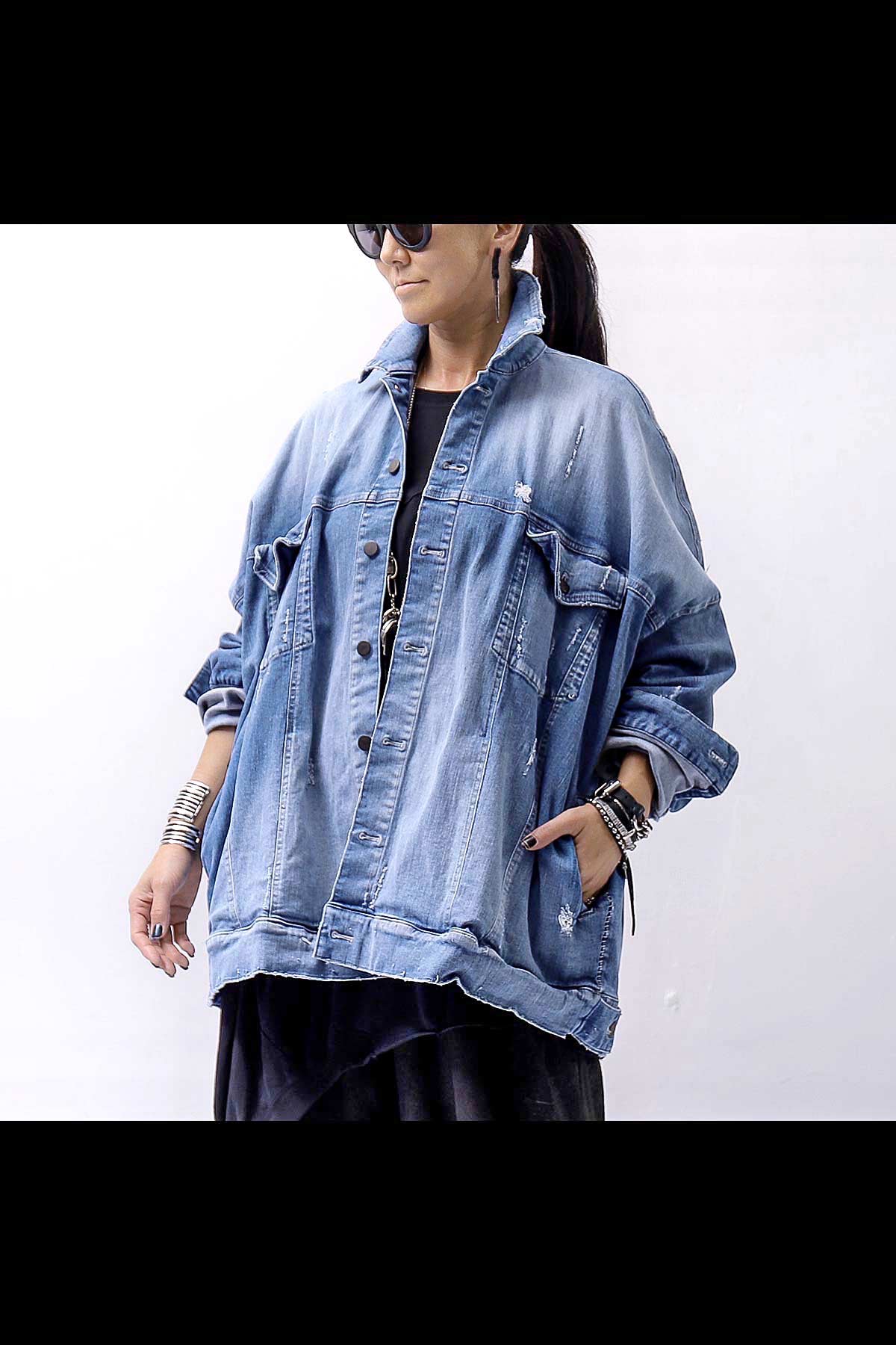 【bajra】 UNISEX OVERSIZED STRETCH DENIM JACKET 143QJ01_BLUE WASH