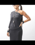 【thom/krom】 STRETCH VISCOSE ONE-SHOULDER TOP WTS630_BLACK