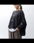 【PLÜ】 UNISEX COTTON SWEAT WIDE SHORT TOP PL8_BLACK