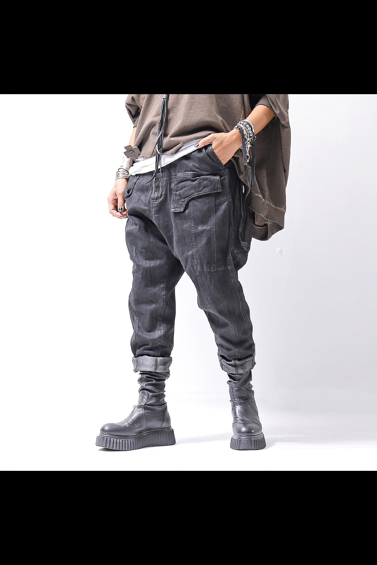 【RUNDHOLZ】 DENIM GLOSS SARRUEL PANTS 103_BLACK GLOSS