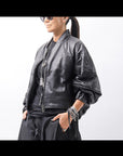 【DANIELE BASTA】 DOLMAN SLEEVE LEATHER SHORT BOMBER JACKET DB1301_BLACK