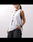【NOSTRASANTISSIMA】 STRETCH COTTON BACK OPEN TANK TOP C150_WHITE