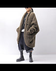 【NOSTRASANTISSIMA】 UNISEX OVERSIZED COCOON VIRGIN WOOL BOA KNIT CARDIGAN_KHAKI BROWN
