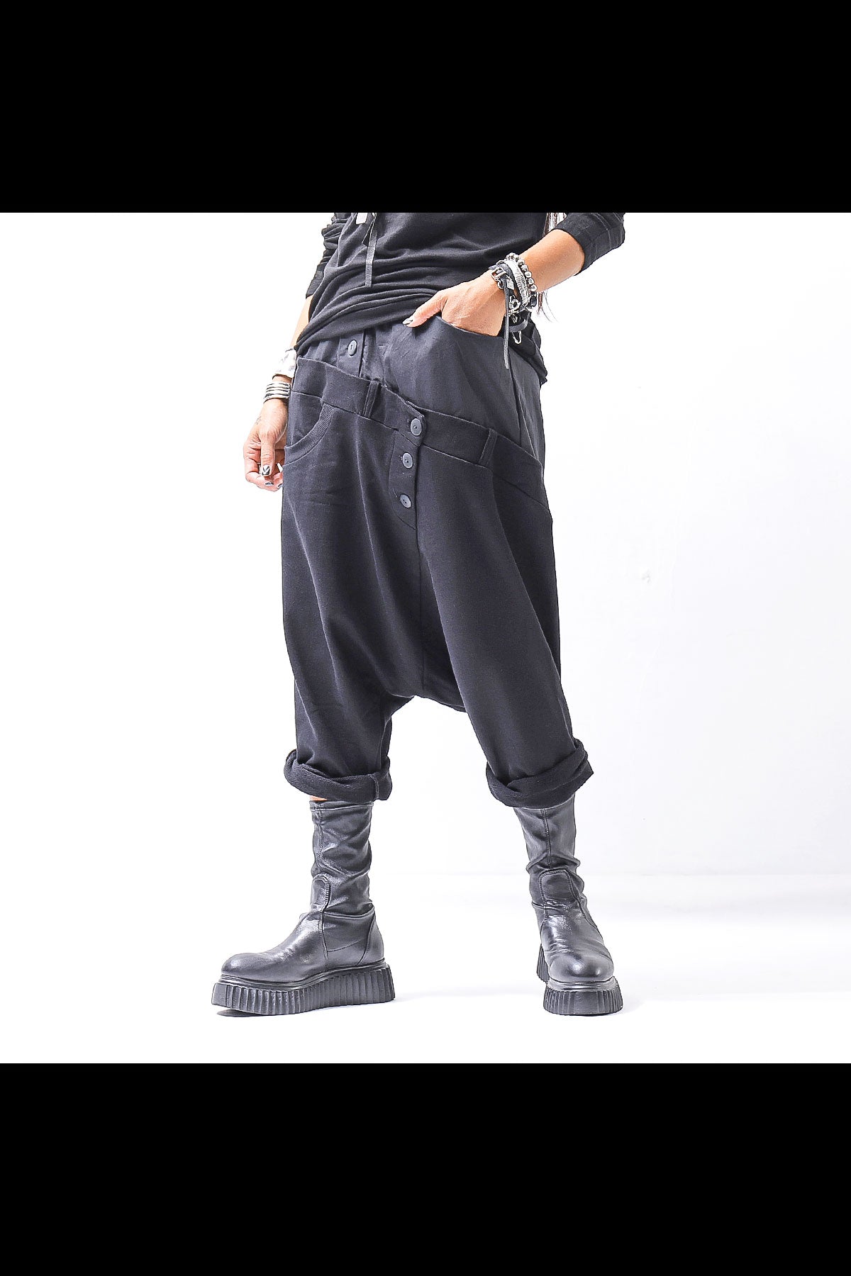 【studio b3】 UNSEX COTTON&SWEAT BOX SARROUEL PANTS RBB1974_BLACK