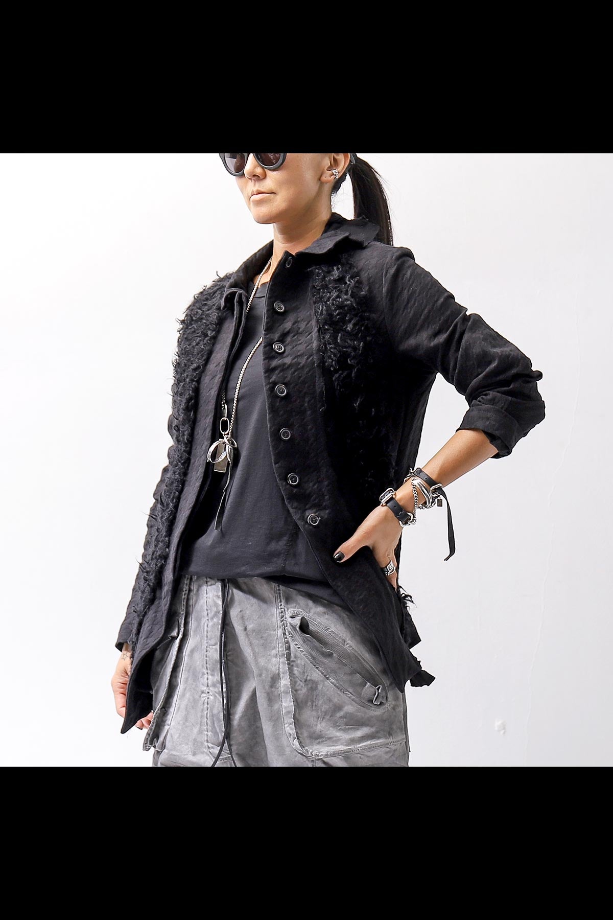 【RUNDHOLZ】 MIXED MATERIAL STRETCH JACKET 111 1107_BLACK