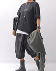 【bajra】 UNISEX BACK DRAPE HALF SLEEVE TOPS 160QK05_BLACK